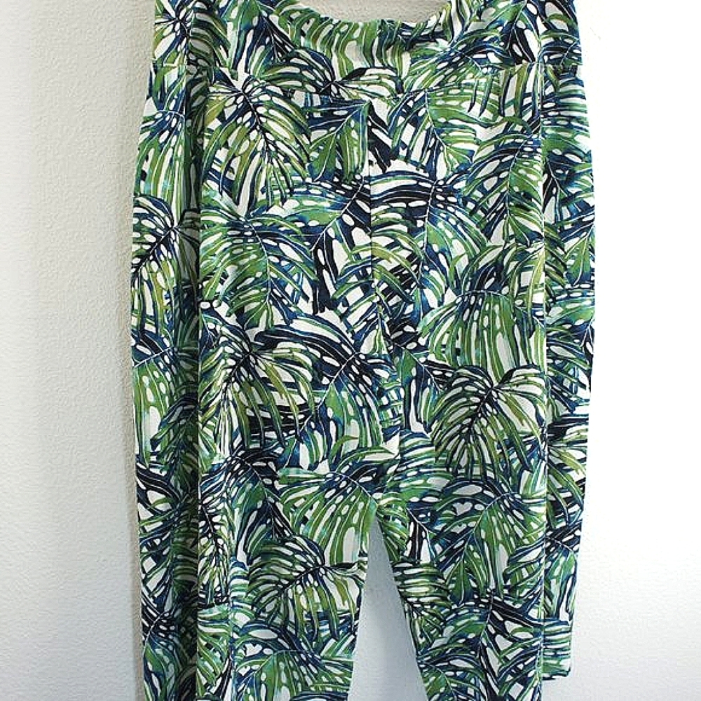 J.Jill palm leaf wearever smooth fit wide leg crop pants size L petite NWTS - Picture 3 of 3